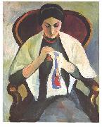 August Macke Embroidering woman oil on canvas
